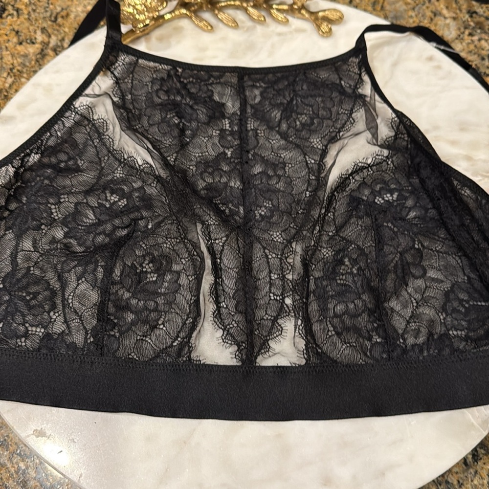 NWT Soma - Breathtaking High Neck Bralette -  Size XXL Black Lace Sheer Wireless